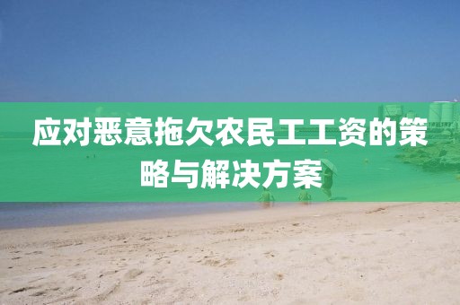 应对恶意拖欠农民工工资的策略与解决方案